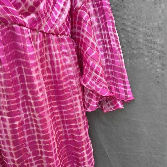 Boston Proper Pink Sz M Surplice Tie-Dye Summery Boho Country Casual Mini Dress - Picture 5 of 7